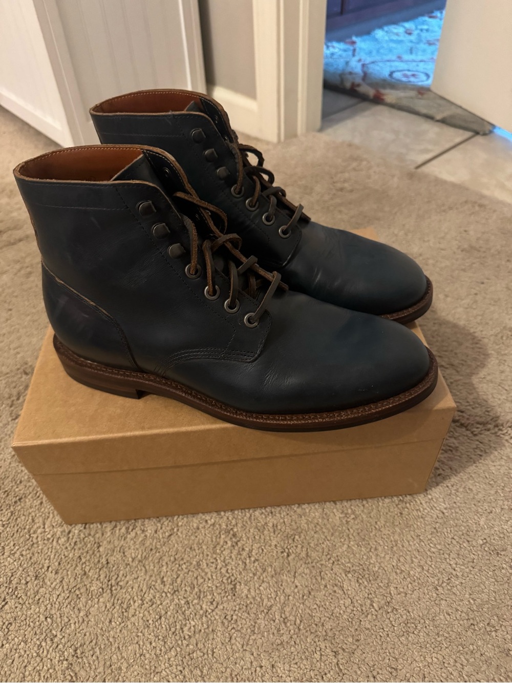 Grant Stone Men's Navy Leather Lace-Up Boots -never worn
